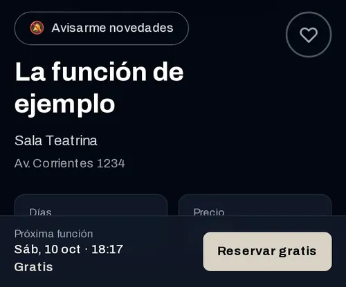 Ficha del evento con el botón Reservar