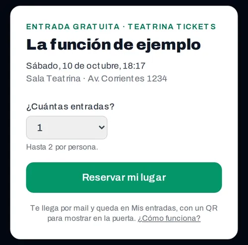 Pantalla para elegir cuántas entradas