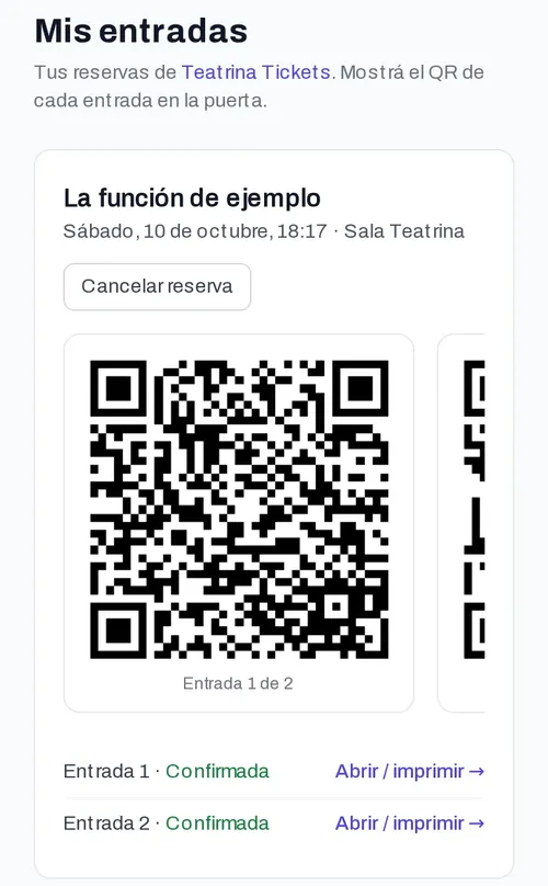 Mis entradas con el código QR de cada entrada