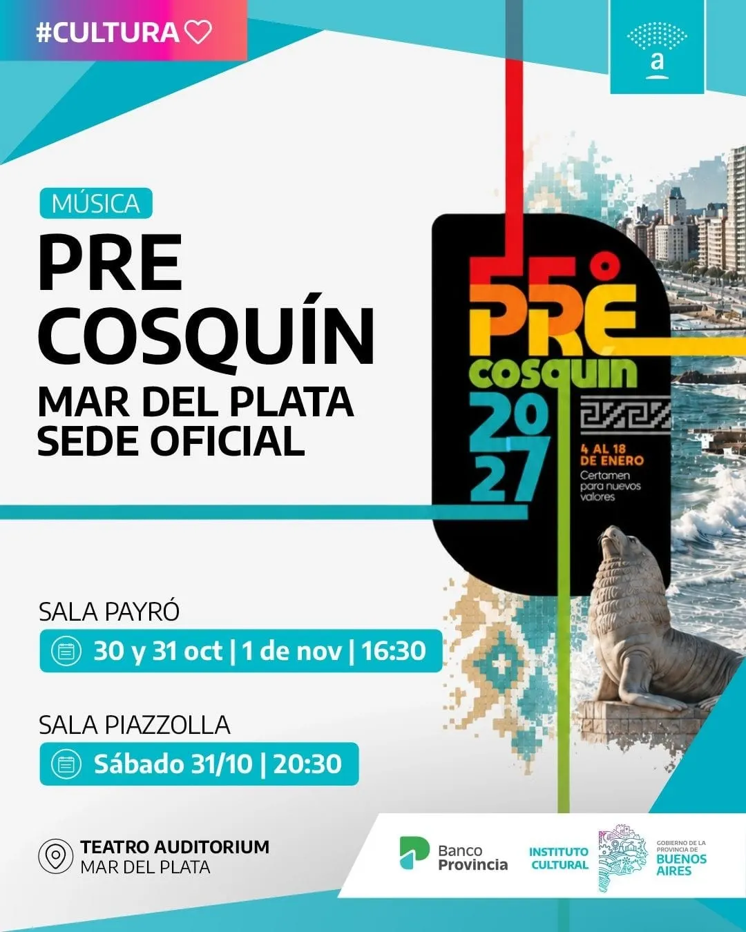 Afiche de Pre Cosquín 2027: sede Mar del Plata