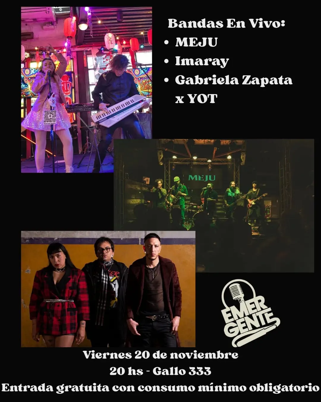 Afiche de Semillero Emergente: MEJU, Imaray y Gabriela Zapata x YOT