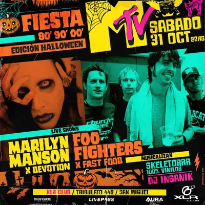 Afiche de Fiesta MTV 80’, 90’, 00’: edición Halloween