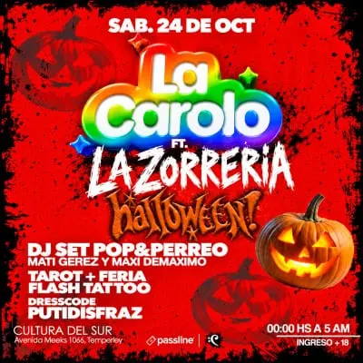 Afiche de Fiesta de Halloween – La Carolo ft. La Zorreria
